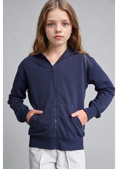 Defacto Basıc Düz Kapüşonlu Kalın Sweatshirt Kumaşı Hırka Kız Çocuk C8110a826aunv241 Lacivert-nv241