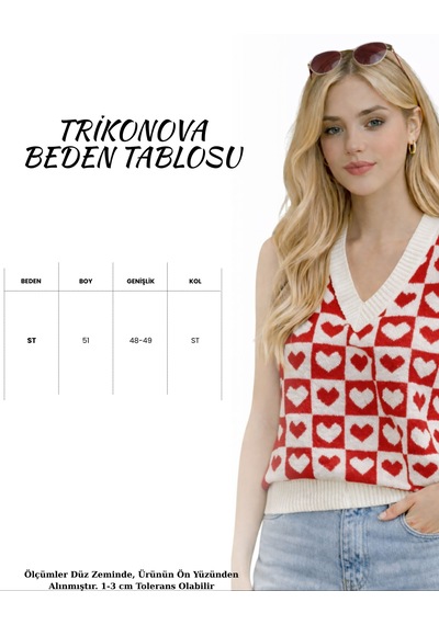 Trikonova Kalpli V Yaka Regular Kadın Süveter Kırmızı