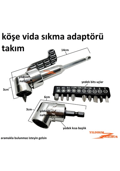 Köşe Bits Uç Seti Yedekli Adaptörü Vidalama Köşe Aparat Sıkma Apa