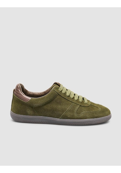 %100 Hakiki Süet Deri Haki Kadın Sneaker Haki