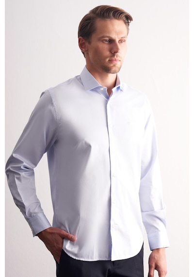 İmza Açık Mavi Yarım İtalyan Yaka Saten Uzun Kol Premium Slim Fit %100 Pamuk Gömlek 1004255195 Açık Mavi