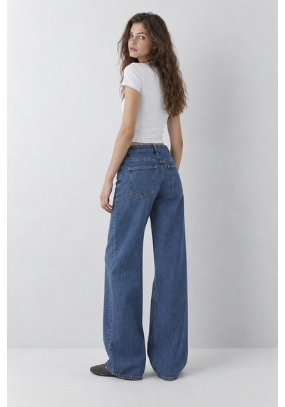 Hiccup My Fashıon Yüksek Bel Geniş Paça Denim Pantolon Mavi