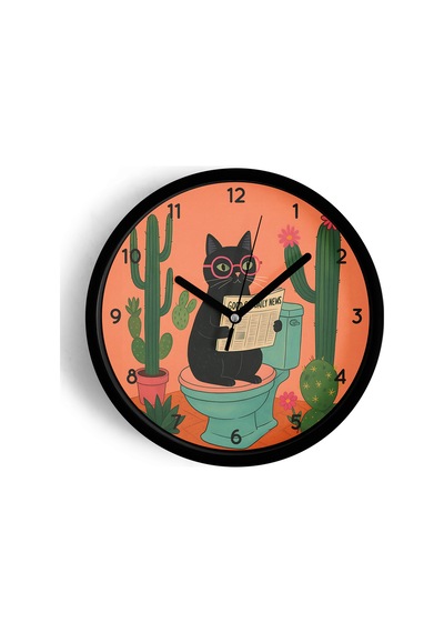 Soyut Kedi Modern Tasarım Duvar Saati - 30cm - Önü Camlı Siyah Kasa - Sessiz Mekanizma-jh0368 Siyah