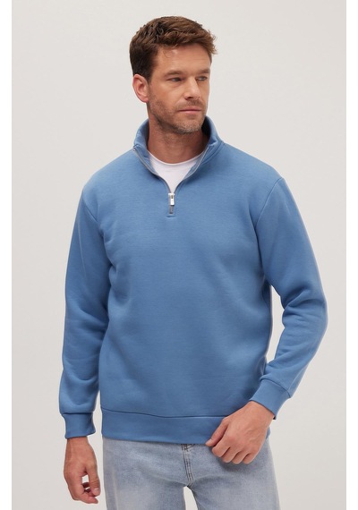 Tudors Unisex Relax Fit Rahat Kesim Pamuklu İçi Polarlı Yarım Fermuarlı Petrol Mavi Dik Yaka Sweatshirt-35158 Petrol Mavi Tudors Unisex Relax Fit Rahat Kesim Pamuklu İçi Polarlı Yarım Fermuarlı Petrol Mavi Dik Yaka Sweatshirt-35158 Petrol Mavi