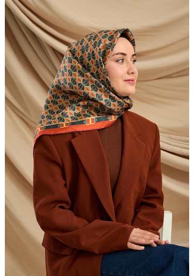 Silk Home Twill İpek Eşarp 11481-20 Turuncu, Petrol Yeşili, Taba, Mor