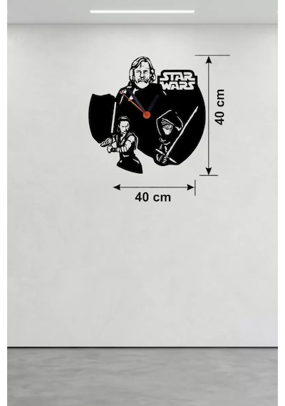 Star Wars Temalı Ahşap Duvar Saati - 40x40 Cm Lazer Kesim Dekoratif Diğer