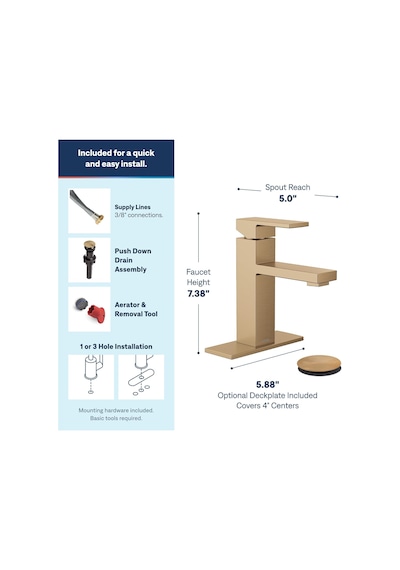 Moen Revyl Bronz Altın Tek Kolu Tek Delikli Modern Banyo Lavabo B Diğer