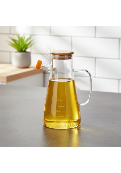 Deconox 1 Adet 900 Ml Bambu Kapaklı Borosilikat Cam Yağlık Ve Sirkelik, Isıya Dayanıklı Ve Ölçekli Tasarım, Dam Diğer