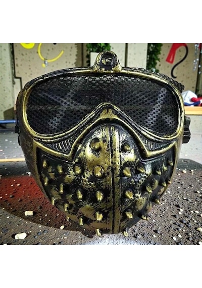Gold Gotik Punk Maskesi Cadılar Bayramı Korku Maskesi Halloween Mask Gold Gotik Punk Gaz Maskesi