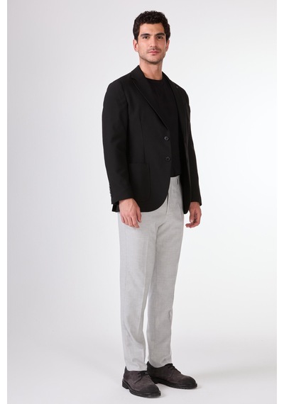 Dufy Siyah Balıksırtı Erkek Ceket - Slim Fit Siyah