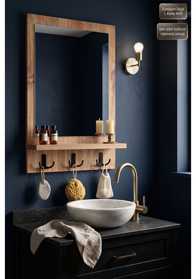 Antik Ahşap Dekoratif Ayna Raflı Askılıklı Banyo Lavabo Wc Oda Dresuar Koridor Konsol Mutfak Makyaj Aynası Srn-14x Atlantik Çam