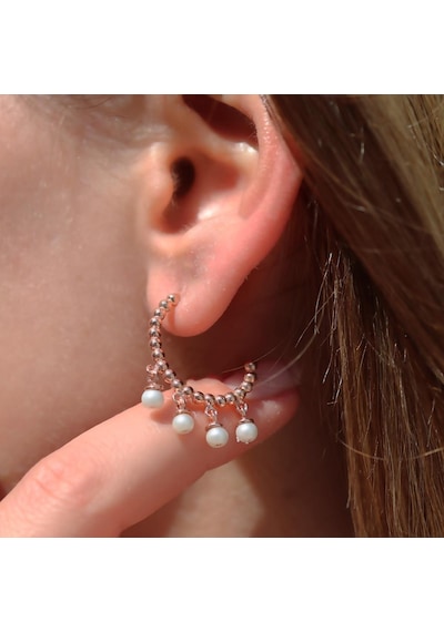 Dorika Model Rose Gold Kaplama İnci Gümüş Küpe Gümüş
