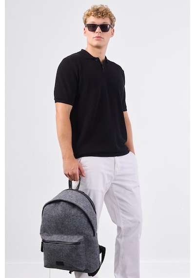 Dufy Siyah Polo Düğme Yaka Düz Renk Slim Fit Erkek Triko Siyah