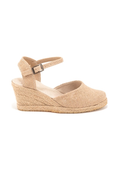 Star Tombis Gerçek Elişi Topuğu Açık Bilekten Bantlı Dolgu Topuk Keten Hasır Espadril Handmade Hasır
