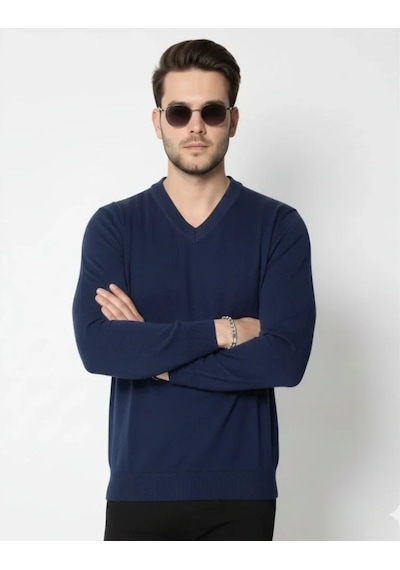 Defymoda Erkek V Yaka Triko Kazak Yumuşak Dokulu Pamuklu Ince Dokuma, Uzun Kollu Rahat Regular Kalıp - Lacive Lacivert Defymoda Erkek V Yaka Triko Kazak Yumuşak Dokulu Pamuklu Ince Dokuma, Uzun Kollu Rahat Regular Kalıp - Lacive Lacivert