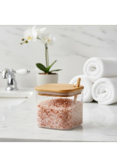 600 Ml Bambu Kapaklı Ve Kaşıklı Kare Cam Kavanoz, Vakumlu Ahşap Kapaklı Baharatlık, Kendinden Kaşık Yuvalı Şe Diğer