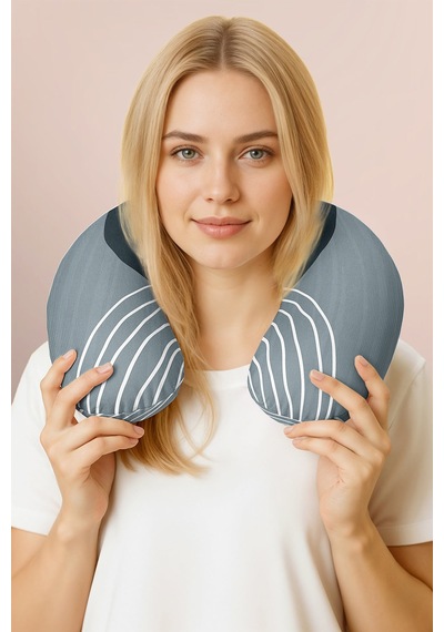 Modern Çizgili Ergonomik Boyun Yastığı - Minimalist Antrasit Gri Yumuşak Seyahat Yastığı Mat Taş Altın Sarısı