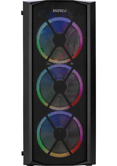 Everest Flat Mesh 4x12 CM RGB Fanlı Bilgisayar Kasası Siyah