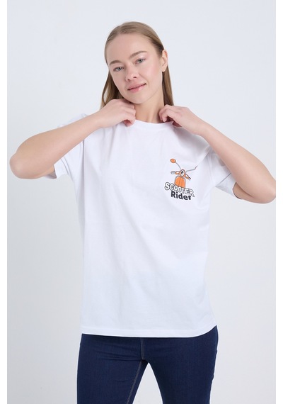 Velvoria Unisex Oversize Beyaz Scooter T-shirt