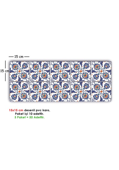 Kendinden Yapışkanlı Çini Desenli Pvc Karo 15x15 Cm 5 Li Paket
