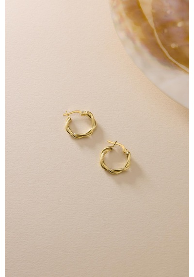 925 Ayar Gümüş Gold Kaplama Minimal 15 Mm Halka Çift Sarmal Şarnel Küpe Altın