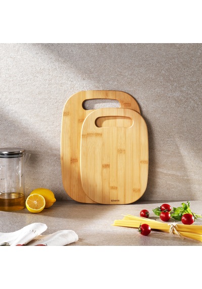 Schafer Woodart 2 Li Oval Tutacaklı Kesme Tahtası Sarı