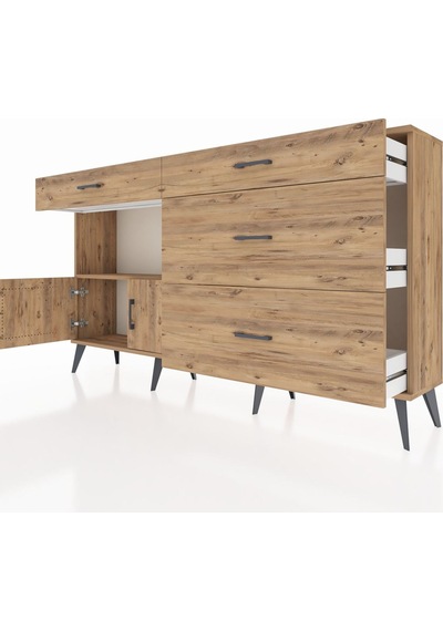 Arges Konsol Tek Raflı 4 Çekmeceli 2 Kapaklı 176x30x99 Çam-çam Çam-çam