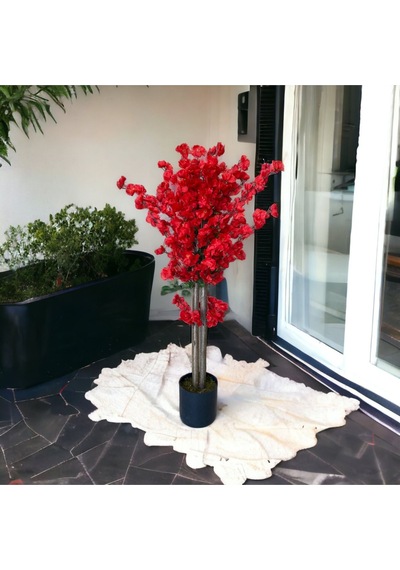 Yapay Çiçekçiniz Beyaz Renkli Saksıda Sonbahar Renkli 100 Cm Yapay Japon Bahardalı Ağacı D