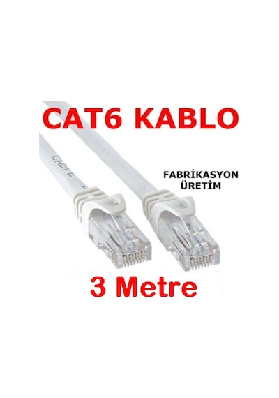 Cat6 Kablo Ethernet Adsl Lan Patch Kablo Fabrikasyon Uçlu 3 Metre