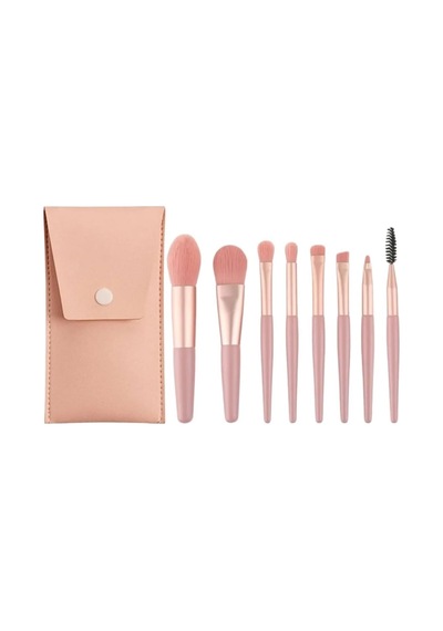 8'li Profesyonel Makyaj Fırça Seti, Rose Gold, Seyahat Çantalı, Göz Ve Yüz Makyajı İçin