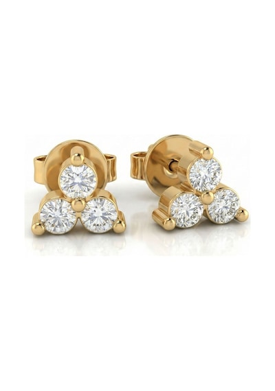 925 Ayar Gümüş Gold Renk 3 Taşlı Minimal Pırlanta Montürlü Trio Çivili Küpe Rze10246 Gümüş