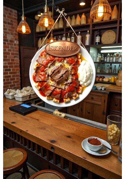 İskender Temalı İpli İpli Mdf Ahşap Kapı Duvar Süsü, Restoran, Salon, Mutfak Dekoratif Tablo