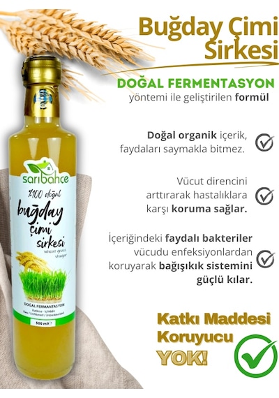 Buğday Çimi Sirkesi 500 Ml 2'li Paket - Organik Doğal Fermantasyon