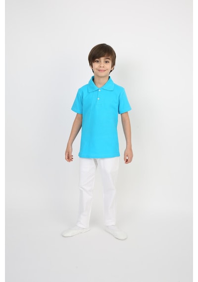 Erkek Çocuk Takım Lakos Beyaz Pantalon Ve Polo Yaka T-shirt Turkuaz