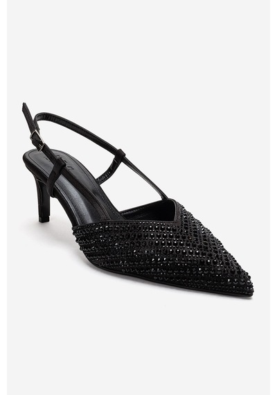 Luvishoes Elodıe Siyah Siyah Taşlı Kadın İnce Topuklu Abiye Ayakkabı
