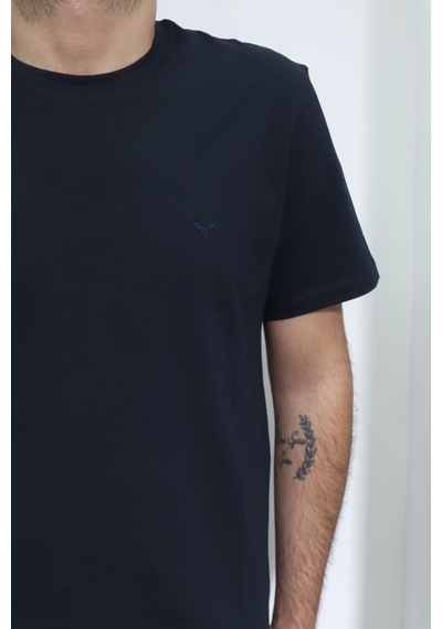 Dmctekstil Santa Erkek Düz Spor Kesim Rahat Kalıp Bisiklet Yaka Cepsiz T-shirt Lacivert