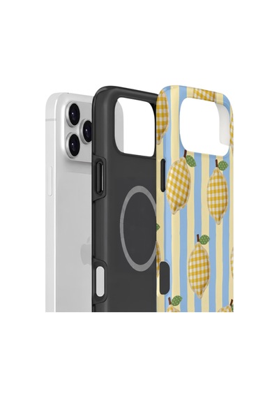 Apple iPhone Uyumlu 17 Pro Vorian Çift Katmanlı Magsafe Kılıf Gingham Lemon Grove