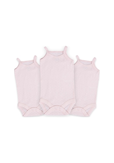 Novibaby 3'lü 9-12 Ay Jakarlı İp Askılı Pembe Bebek Atlet Body Zıbın Çıtçıtlı 100% Pamuk Pembe