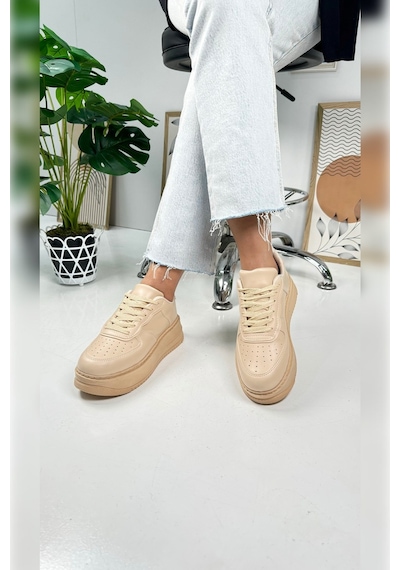 Günlük Kadın Sneaker Bağcıklı Hafif Kalın Yüksek Tabanlı Yürüyüş Nefes Alan Spor Ayakkabı 451 Nut