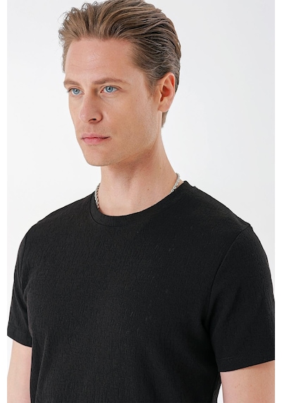 Efor Slim Fit Bisiklet Yaka Sıva Dokuma Pamuklu Siyah Tişört Ts 882 Siyah
