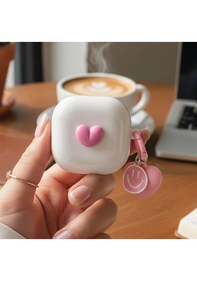Caseonn Samsung Uyumlu Galaxy Buds Fe - Buds Core Kılıf Figürlü 3d Smiley Kalp Pembe