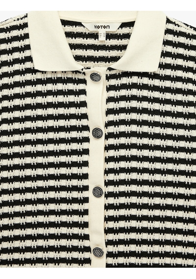 Koton Slim Fit Düğmeli Polo Yaka Kısa Kollu Çizgili Triko Hırka Beyaz Çizgili 6sak30073ek