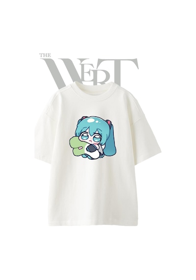 Thewert Hatsune Miku 14 Tasarım Baskılı Ünisex Beyaz Oversize T-shirt