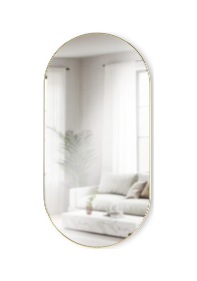 Hubba Hap Duvar Aynası 91,4 Cm X 45,7 Cm İnce Pirinç Çerçeveli Büyük Ayna, Banyo, Yatak Odası, Oturma Odası Çok Renkli
