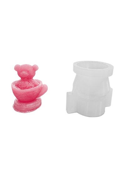 Tahtakale Toptancı Silikon 3d Fincan İçine Oturmuş Kalpli Ayıcık Mum Kalıbı