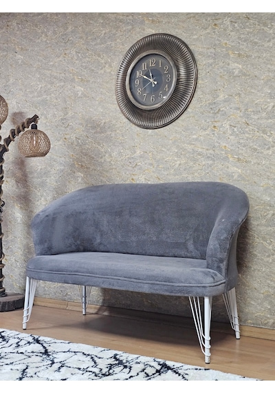 Zafir İkili Teddy Beyaz Boyalı Telli Ayak Çay Seti Koltuk İkili Berjer , Balkon, Salon, Ofis Gri