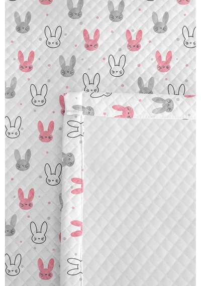 Evimde Bambaşka Tavşan Pembe Kız Çocuk Pike Takımı - Sevimli Gri Bebek Odası Mevsimlik Yatak Örtüsü - 160x220  CM