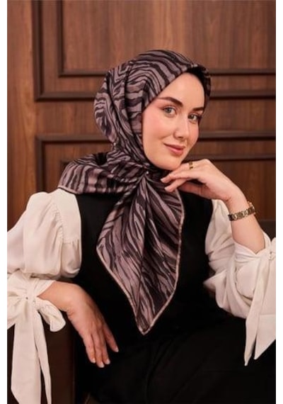 Silk Home Tivil İpek Eşarp Ist 11495 - 01 Füme Zebra Desen Füme