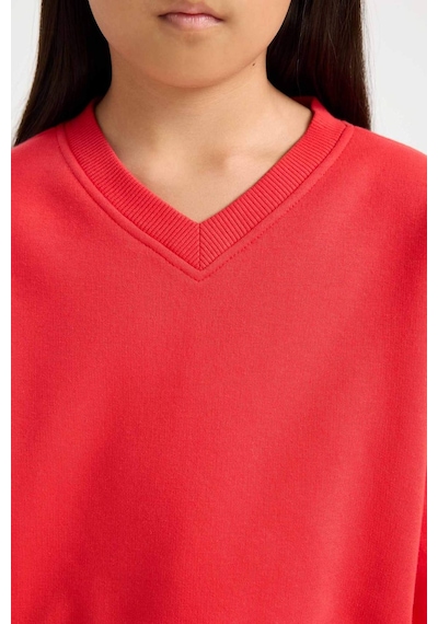 DeFacto Kız Çocuk Cropped Fit V Yaka Basic Düz Sweatshirt D7047A824WNRD348 Kırmızı DeFacto Kız Çocuk Cropped Fit V Yaka Basic Düz Sweatshirt D7047A824WNRD348 Kırmızı