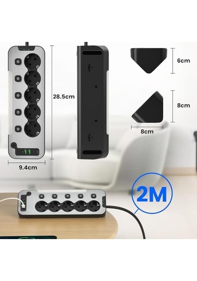 Bağımsız Anahtarlı 5'li Işıklı Akım Korumalı Çoklu Priz 4000w, 2x Usb - 2x Type-c Giriş, Metal Ön Panel Uzat 0